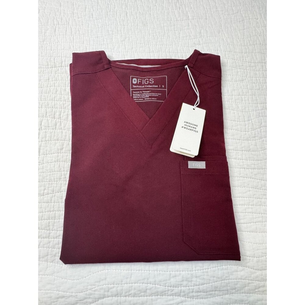 Figs Unisex Burgundy Technical Collection Scrub Top SMALL NEW